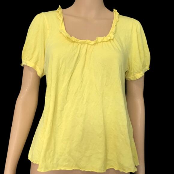 Anthropologie Ric Rac Yellow Ruffle Keyhole Back Blouse Top M - Picture 1 of 8
